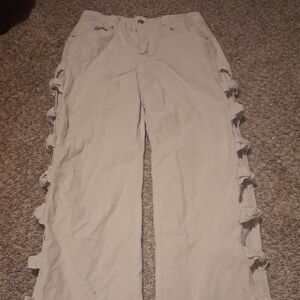 Forever 21 Cream Side-Tie Wide-Leg Jeans